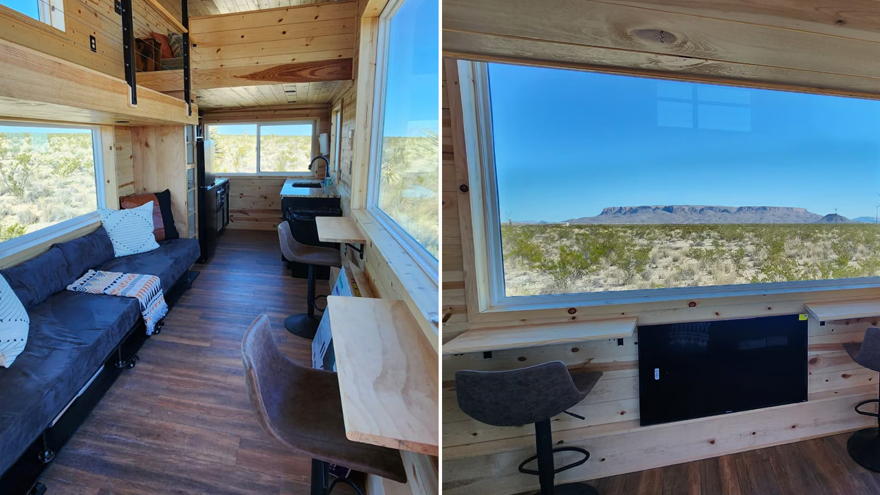 30-foot tiny house_lounge area with a TV