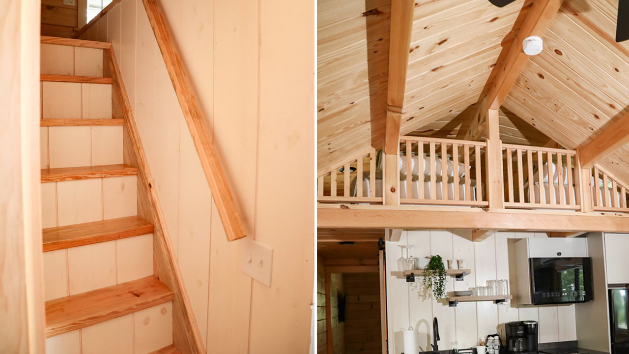 Aspen Tiny House- staircase leads towards loft bedroom