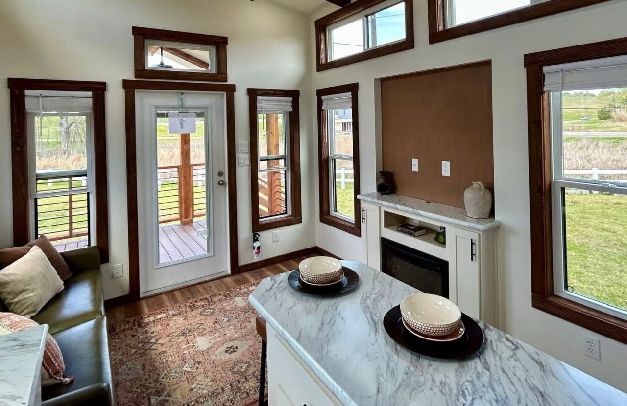 Fireplace of Austin tiny house on wheels