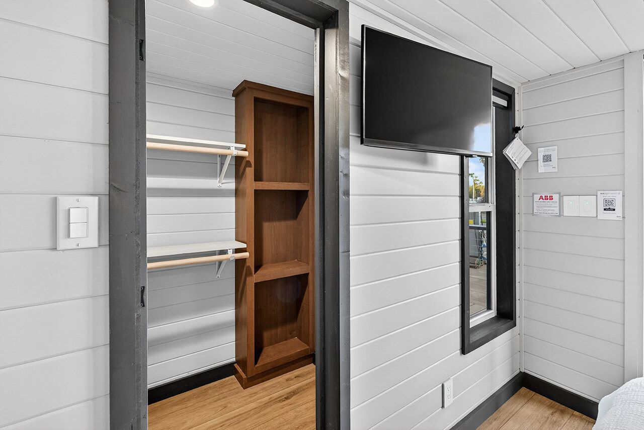 Closet of Bungalow tiny house