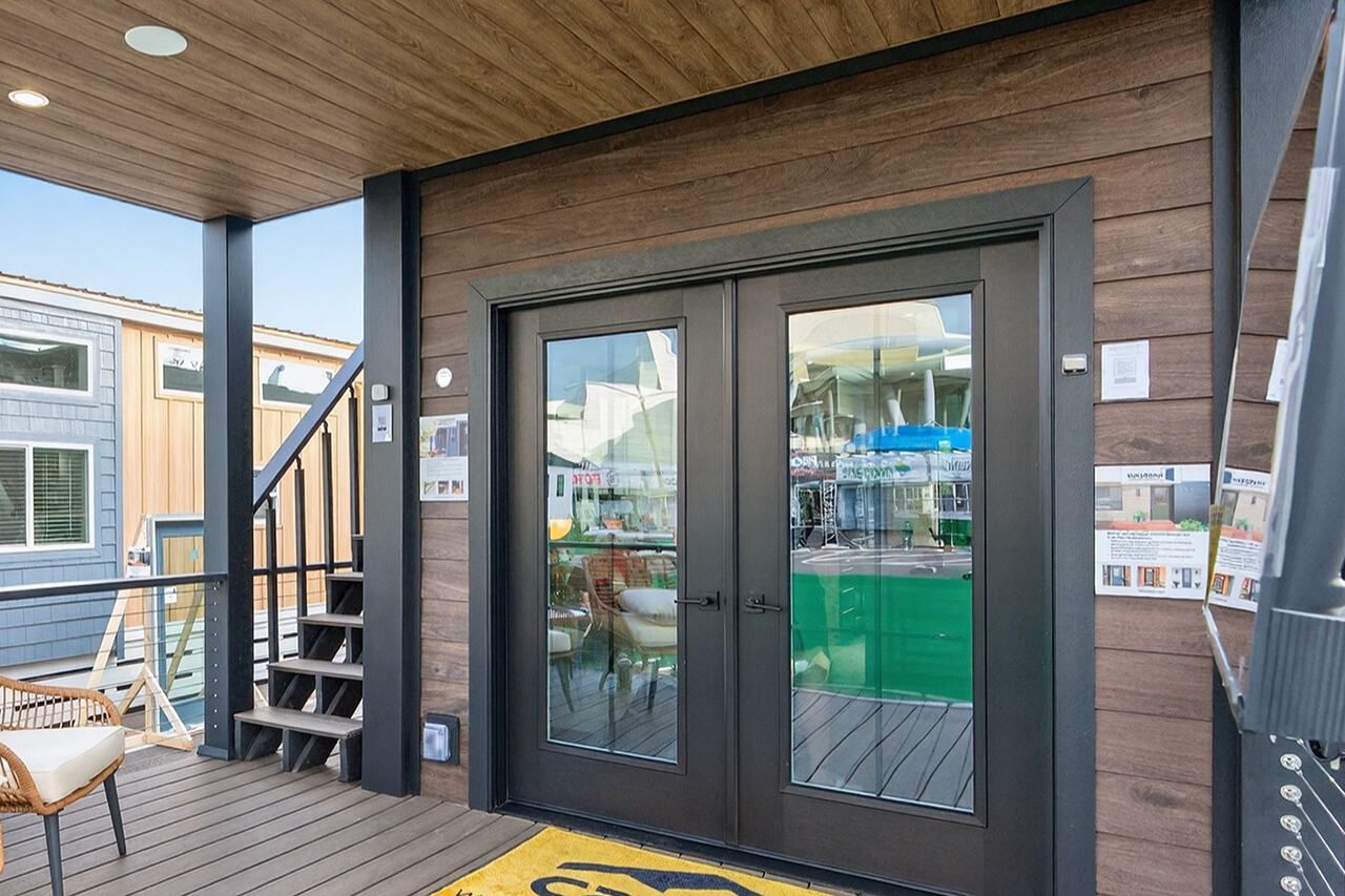 Porch and front door of Bungalow tiny house