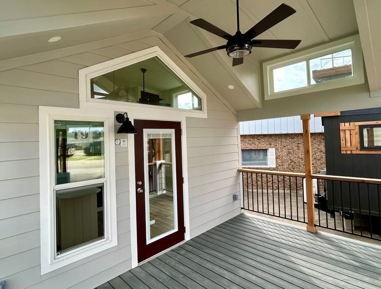 Porch area of Csrdinal tiny home on wheels