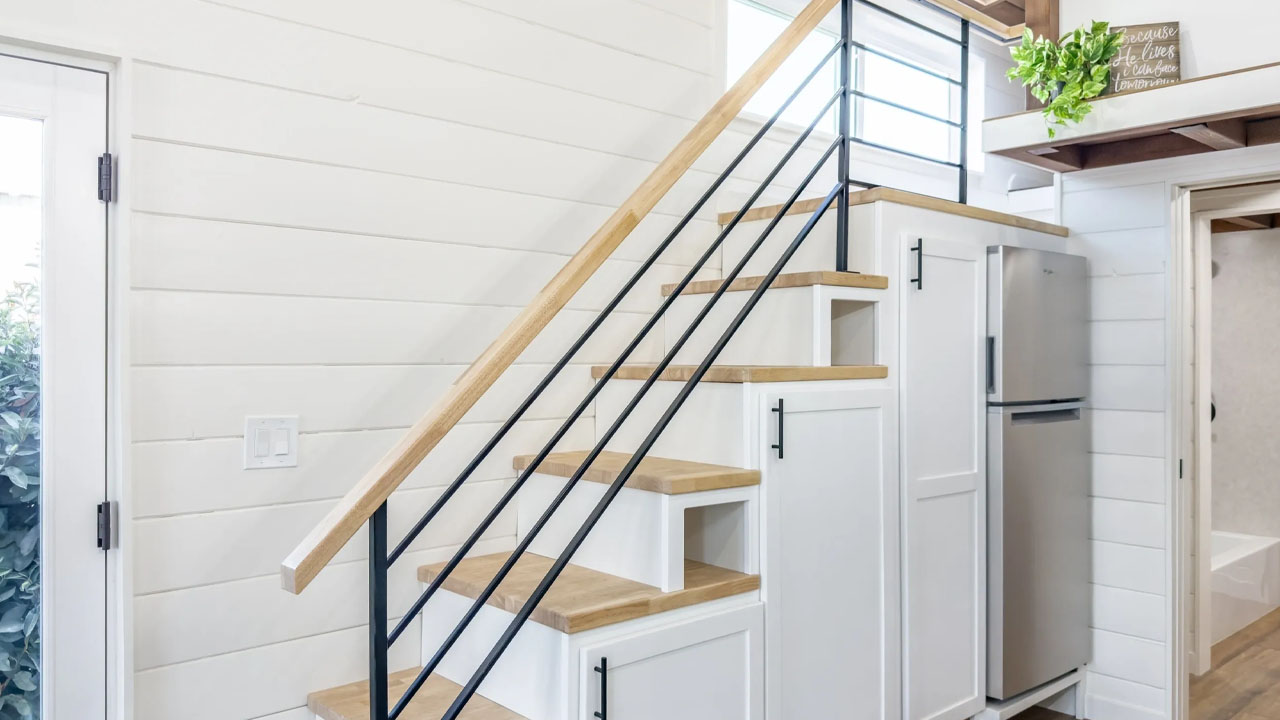 Cedar Ridge XL Tiny House storage integrated staircase