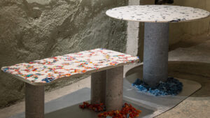 Textile Waste Turns Into Artificial Stone in Chromaterico Furniture Collection Chromaterico Textile Objects -textile turned into furniture