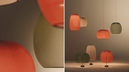 Closer is Fluid Lighting Collection With Hand-Woven Semi-Transparent Textile Silhouettes Closer lamps by Vibia