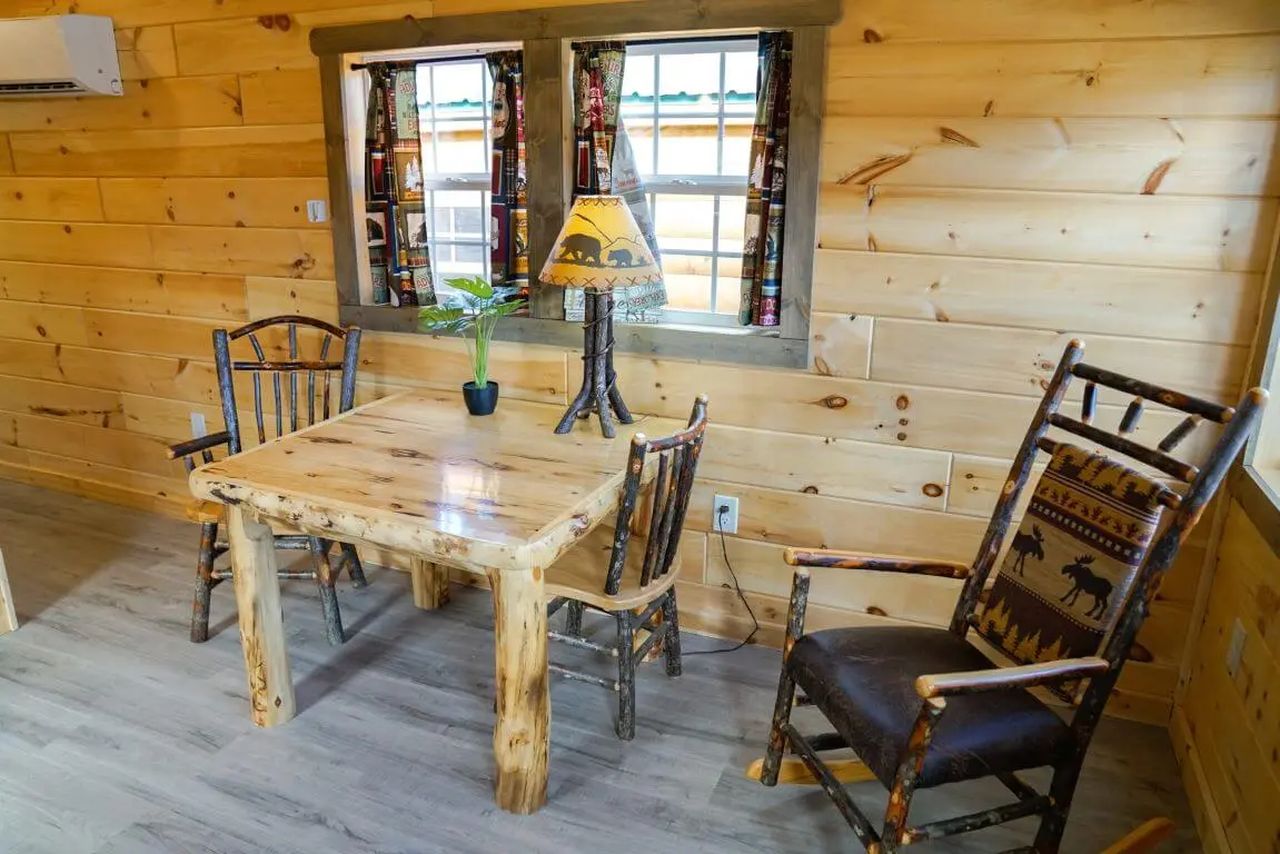 Chair and table in Country Cabin tiny house