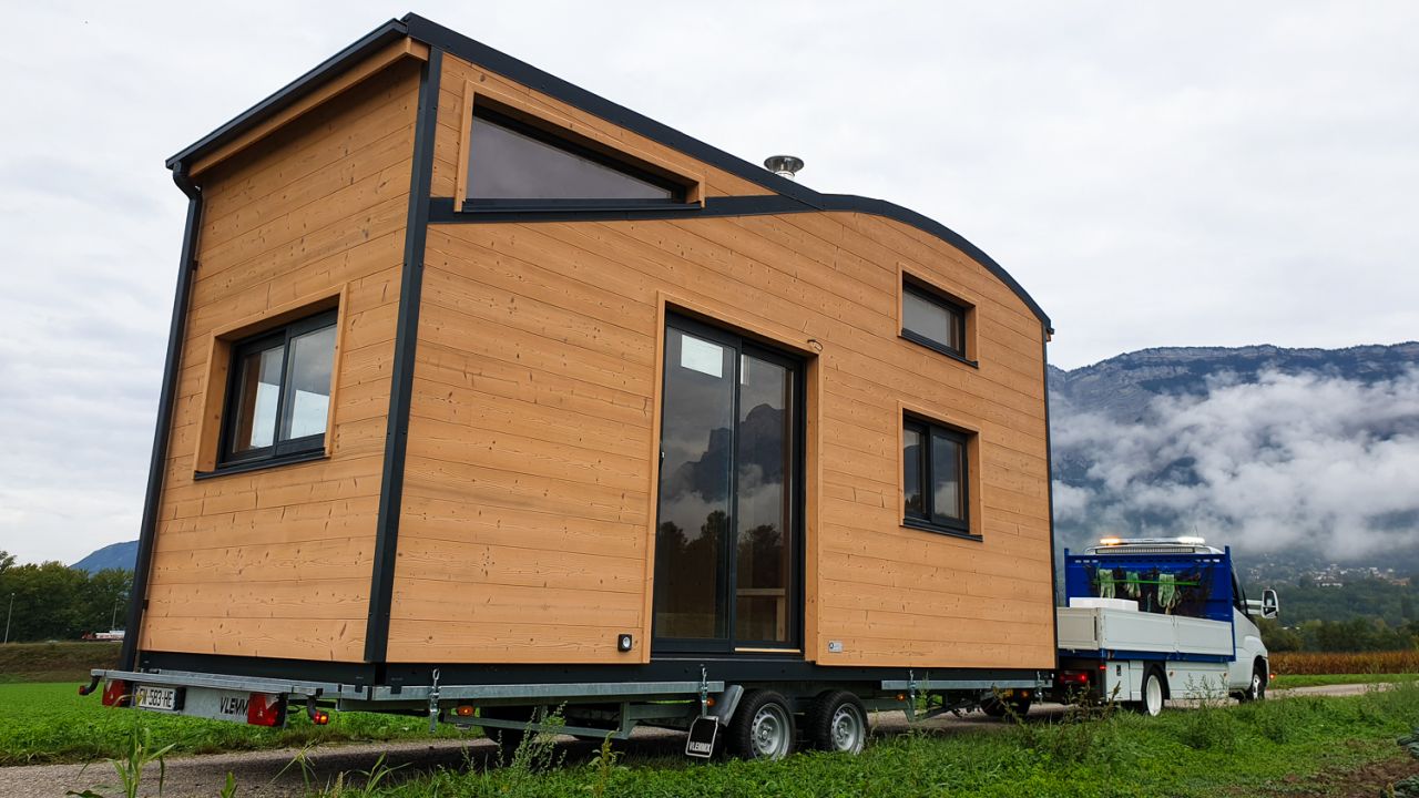 Exterior of Virginie and Mathieu Curved-Roof Tiny House