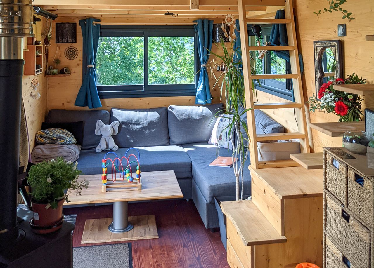 Living room of Virginie and Mathieu Curved-Roof Tiny House