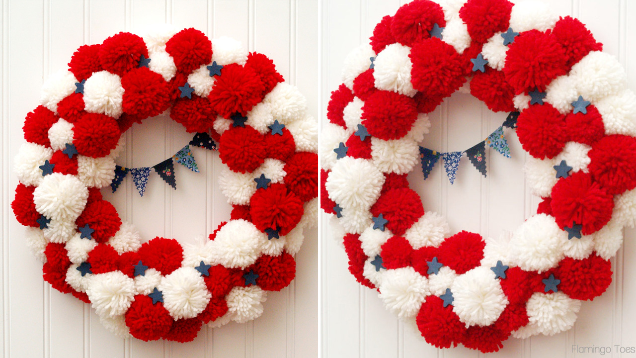 DIY 4th of July Wreaths - Patriotic Pom Pom Wreath