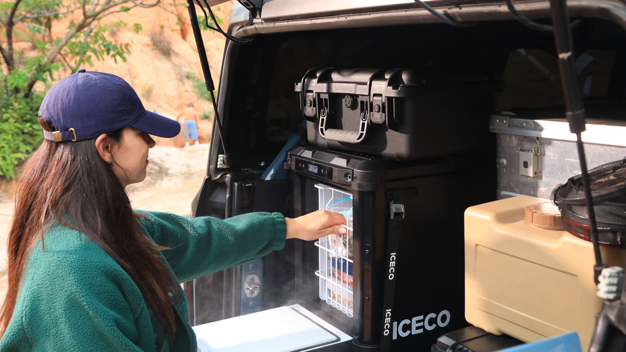 ICECO VL45 PLUS 3-Way Access Portable Freezer in car trunk