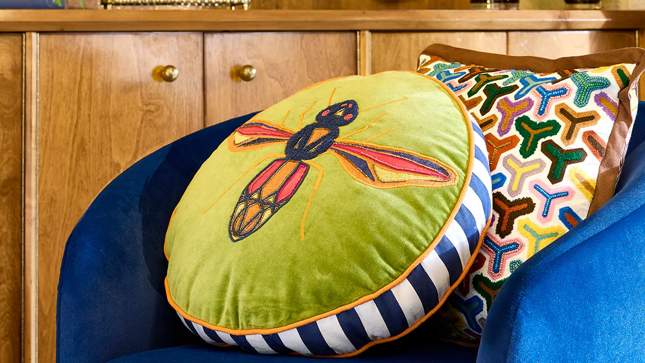 Geometric Beaded Embroidered Pillow