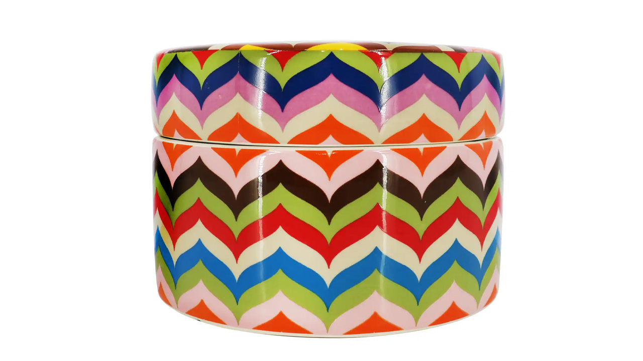 Multicolor Chevron Ceramic Container with Lid