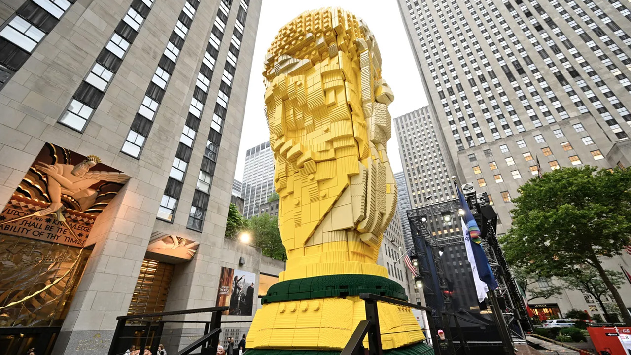 LEGO builds 27-foot-tall FIFA World Cup Trophy in Rockefeller Center