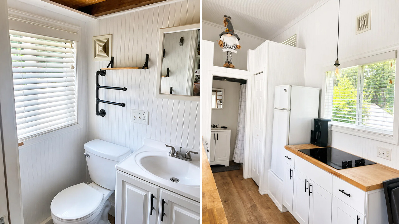 lake Lanier tiny house_bathroom and kitchen