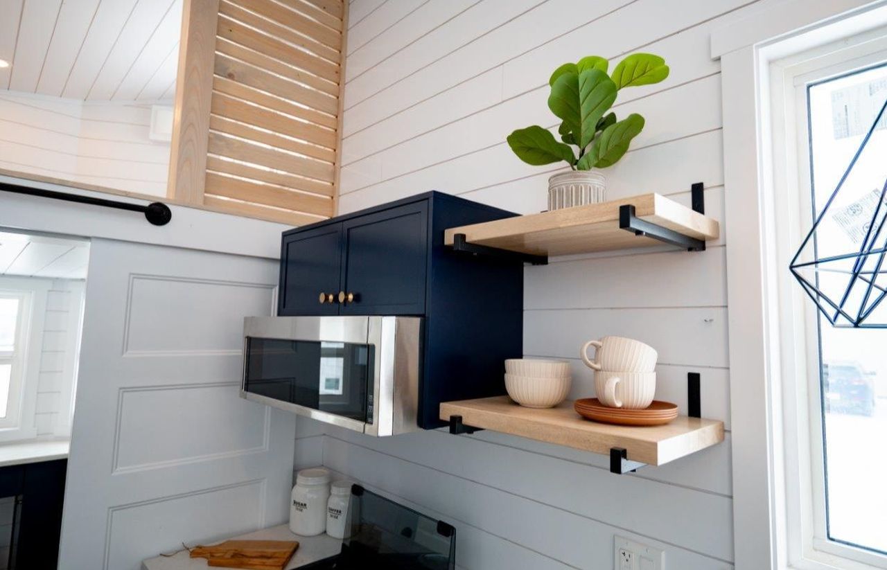 Laural tiny house floating shelves