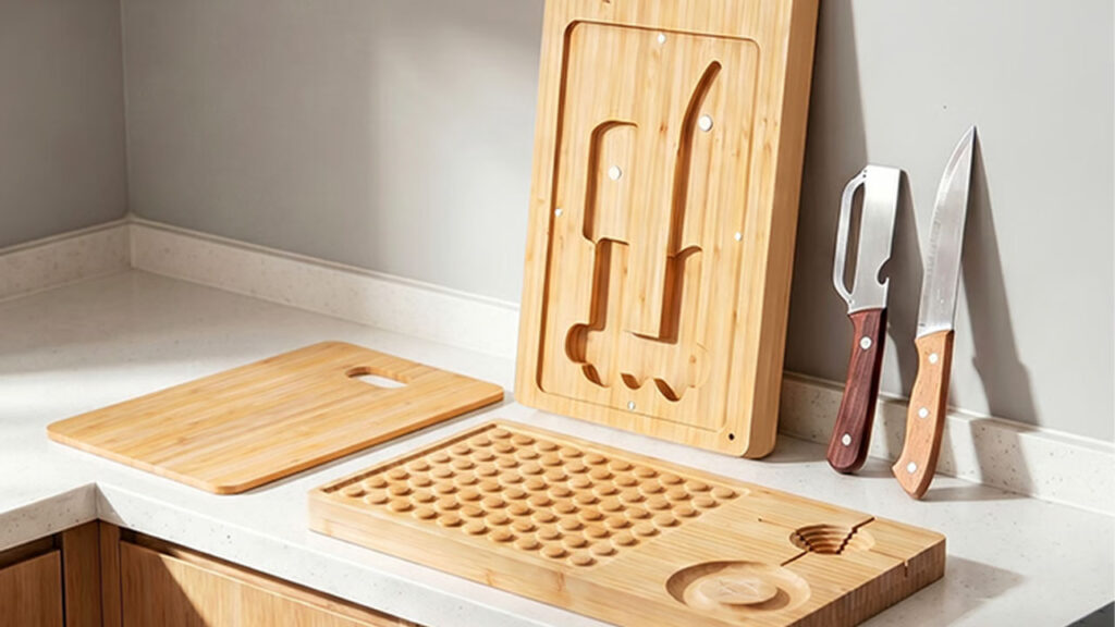 This Bamboo Cutting Board is 6-In-1 Modular Prep System With Magnetic Knife Chamber and Six Tools Liuleng Chef Eco Bamboo Cutting Board is 6-in-one Flagship Modular Prep System With Magnetic Knife Chamber and Six Useful Prep Tools