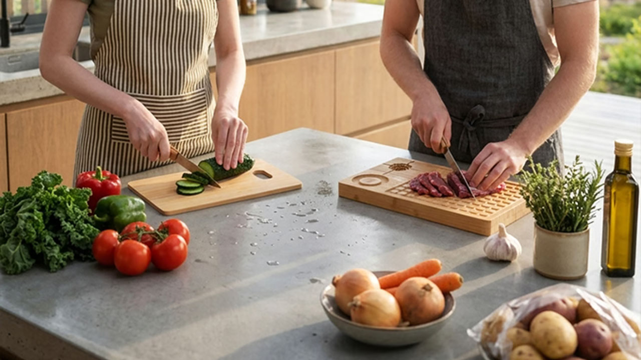 Liuleng Chef Eco Bamboo Cutting Board-simultaneous meal prep
