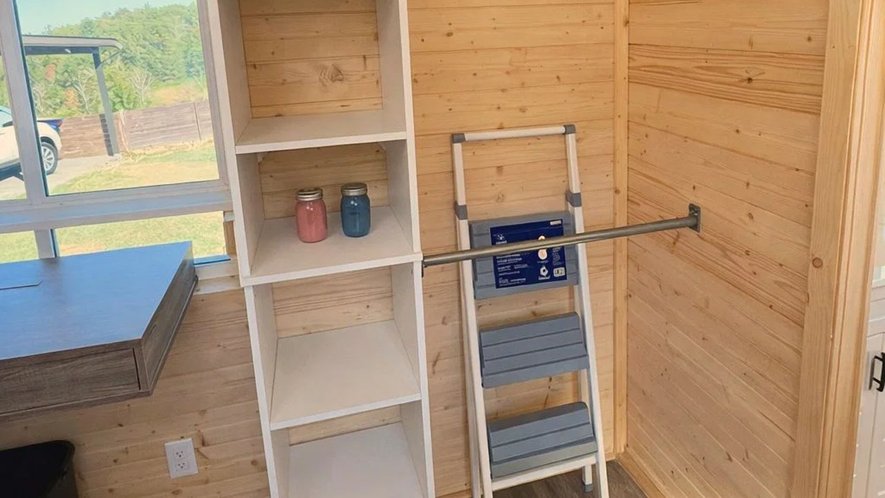 Meadow Cottage on Wheels-stairs tucked in the corner