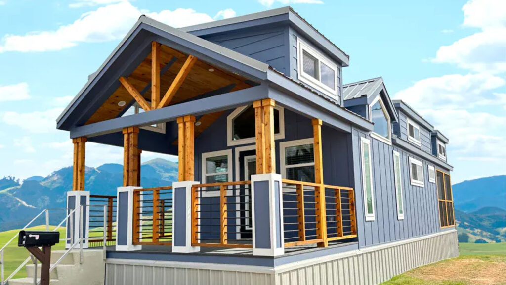 Two-Porch Mockingbird Tiny House has Dramatic Roofline, Rollable Kitchen Island Mockingbird Tiny house