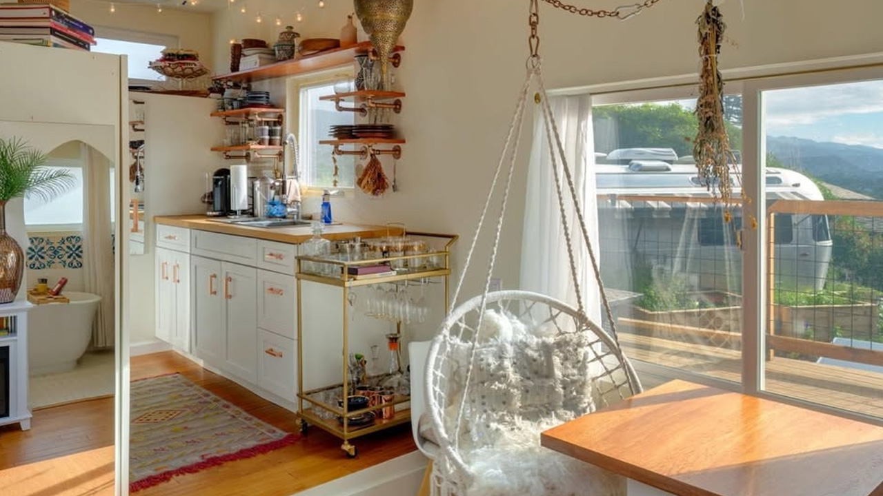 Moroccan Tiny House_Dining Space With Custom Hickory Dining Table