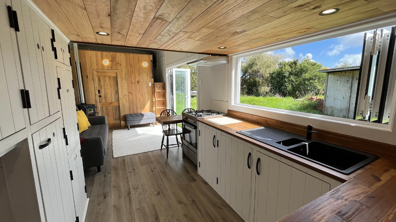 Old Man Pine Tiny House_spacious kitchen with picturesque window