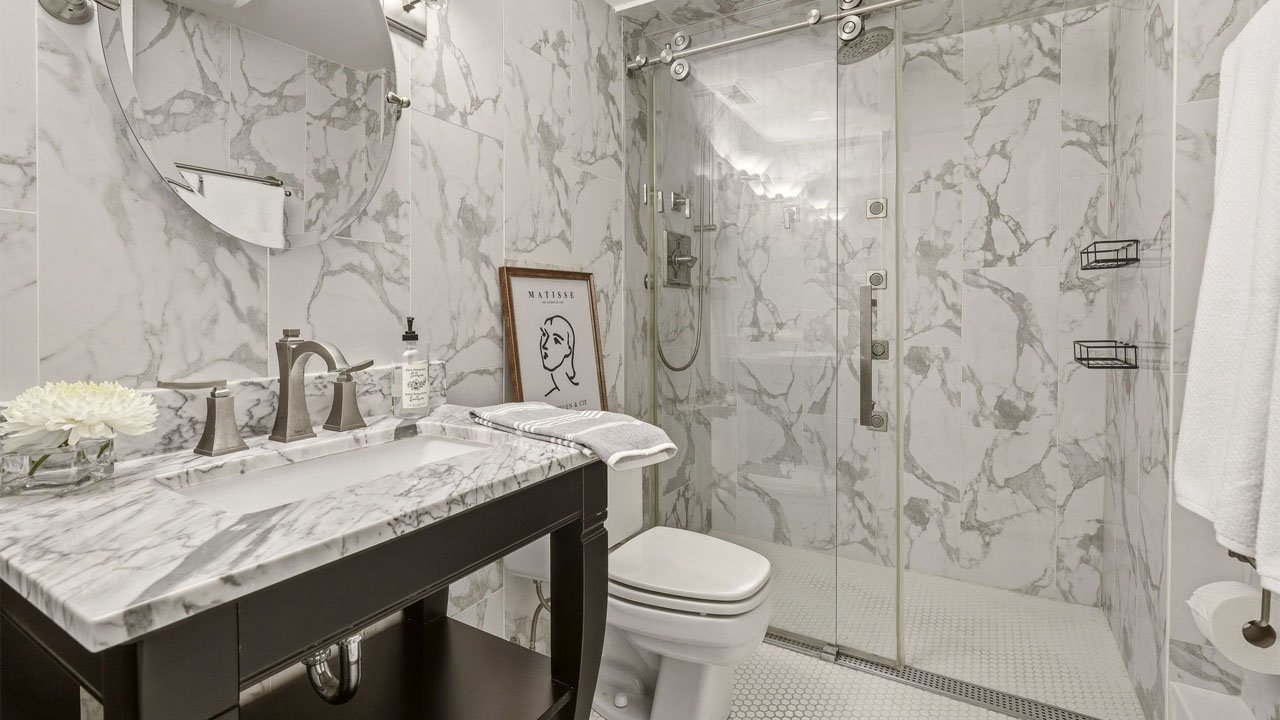 Ontario Tudor House-marbled bathroom