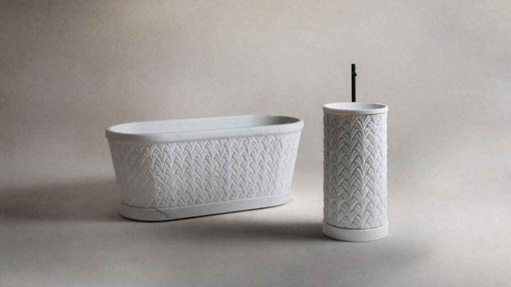 Palace Marble Fixtures Bring Nature-Inspired Handcrafted Texture to Bathroom Palace Luxury Bathroom Lineup by Christophe Pillet for Kreoo