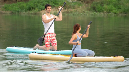 This Inflatable Paddle Board Packs Into a Backpack and Supports up to 300 Pounds Lightweight inflatable paddle board
