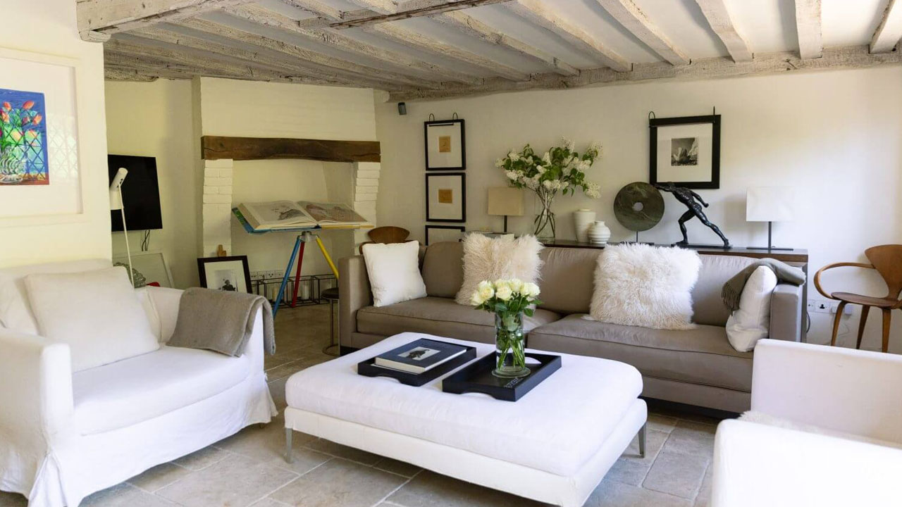 Princess Margaret’s West Sussex Estate-whitewashed interior