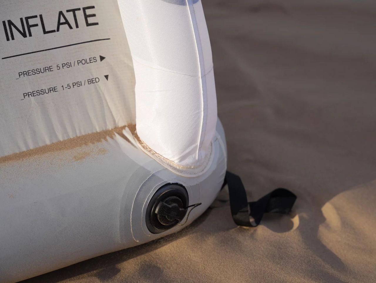 Puffer Tent Features Separate Inflatable Base and Structural Frame - air valve