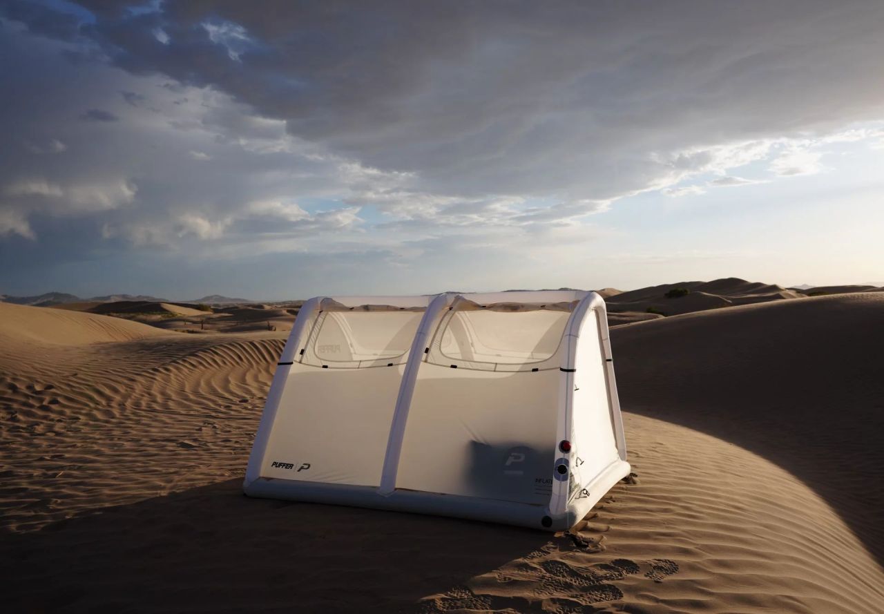 Puffer Tent Features Separate Inflatable Base and Structural Frame - air ventilated design