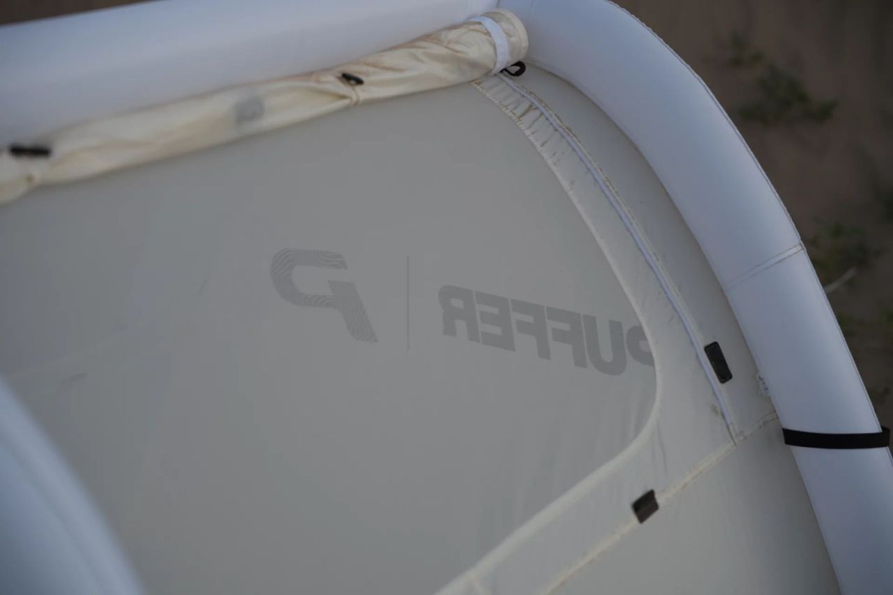 Puffer Tent Features Separate Inflatable Base and Structural Frame - foldable window panels