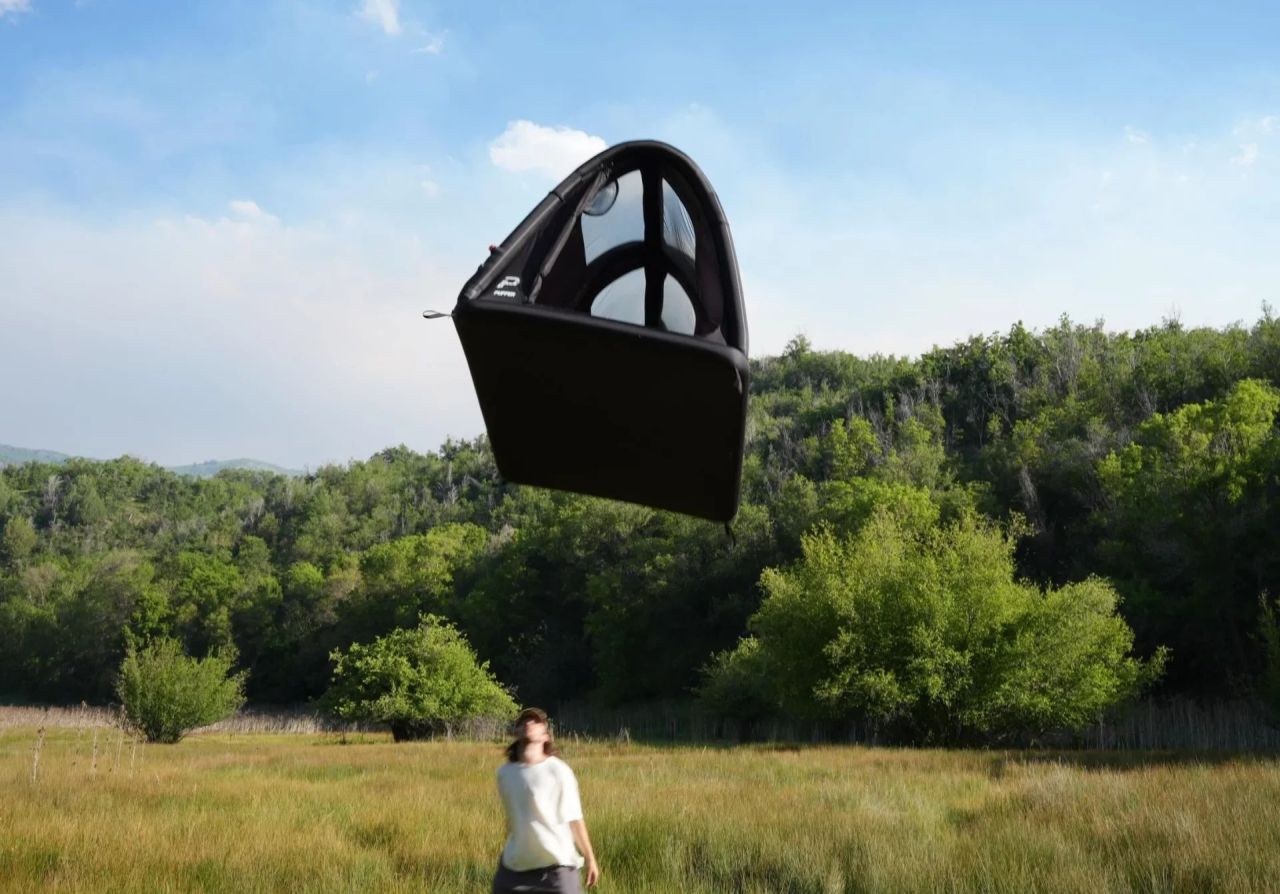 Puffer Tent Features Separate Inflatable Base and Structural Frame - lightweight design