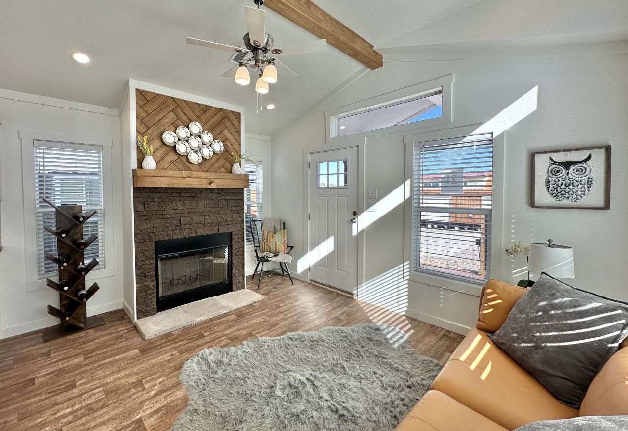 Sarasota tiny house Park Model fireplace