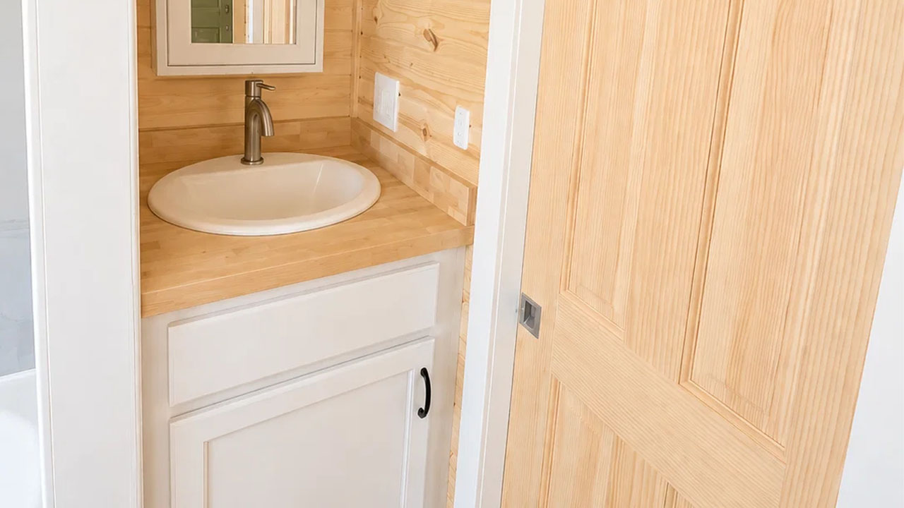 Scandinavian-style tiny house-vanity sink