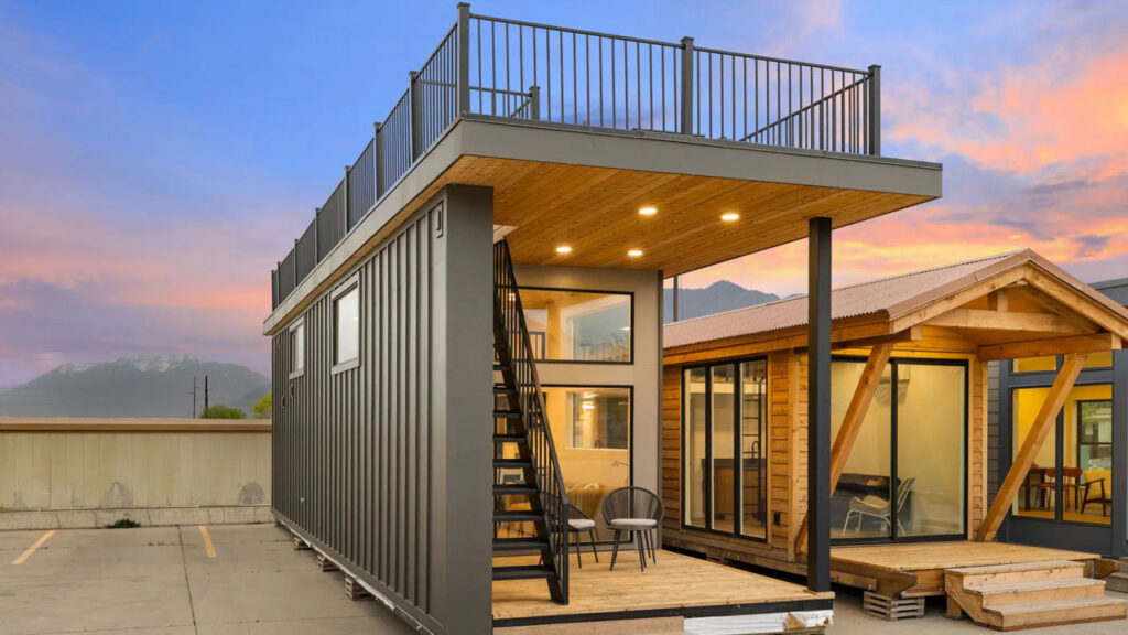 Extra-Wide Skyview Tiny House With Covered Porch, Huge Rooftop Terrace is an Entertainer’s Dream Home Skyview Tiny House