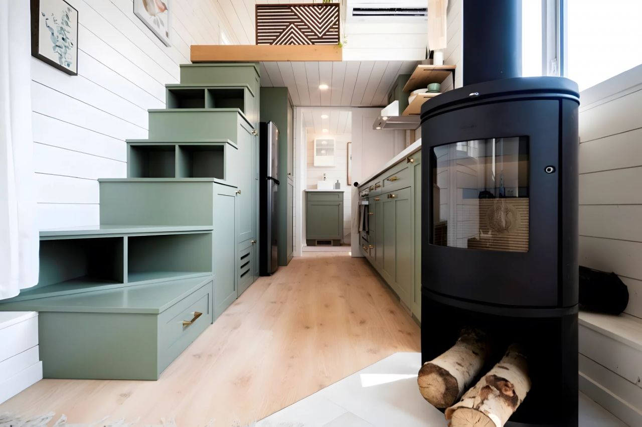 Interior of Smidge tiny house on wheels