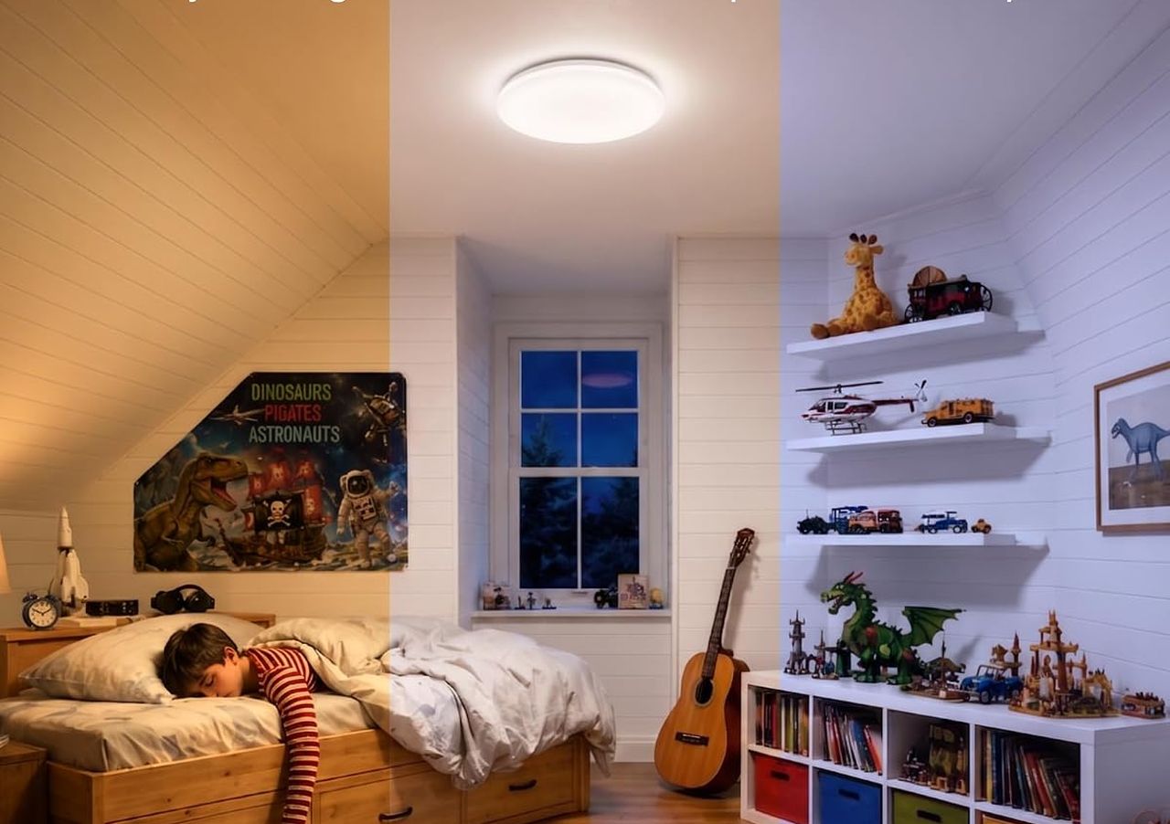 SwitchBot Matter-Enabled RGBICWW Ceiling Light with white daily use illumination in kids bedroom