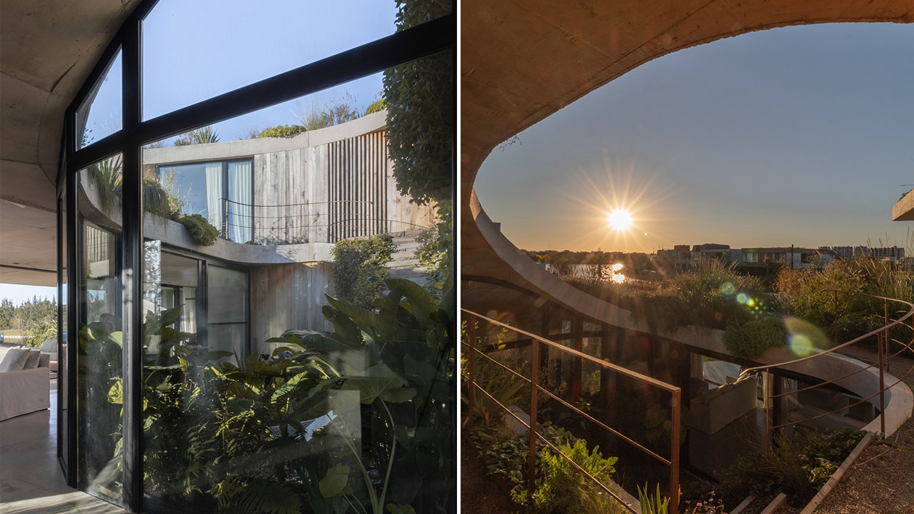 The GP House-spiral rooftop garden fills interior with nature