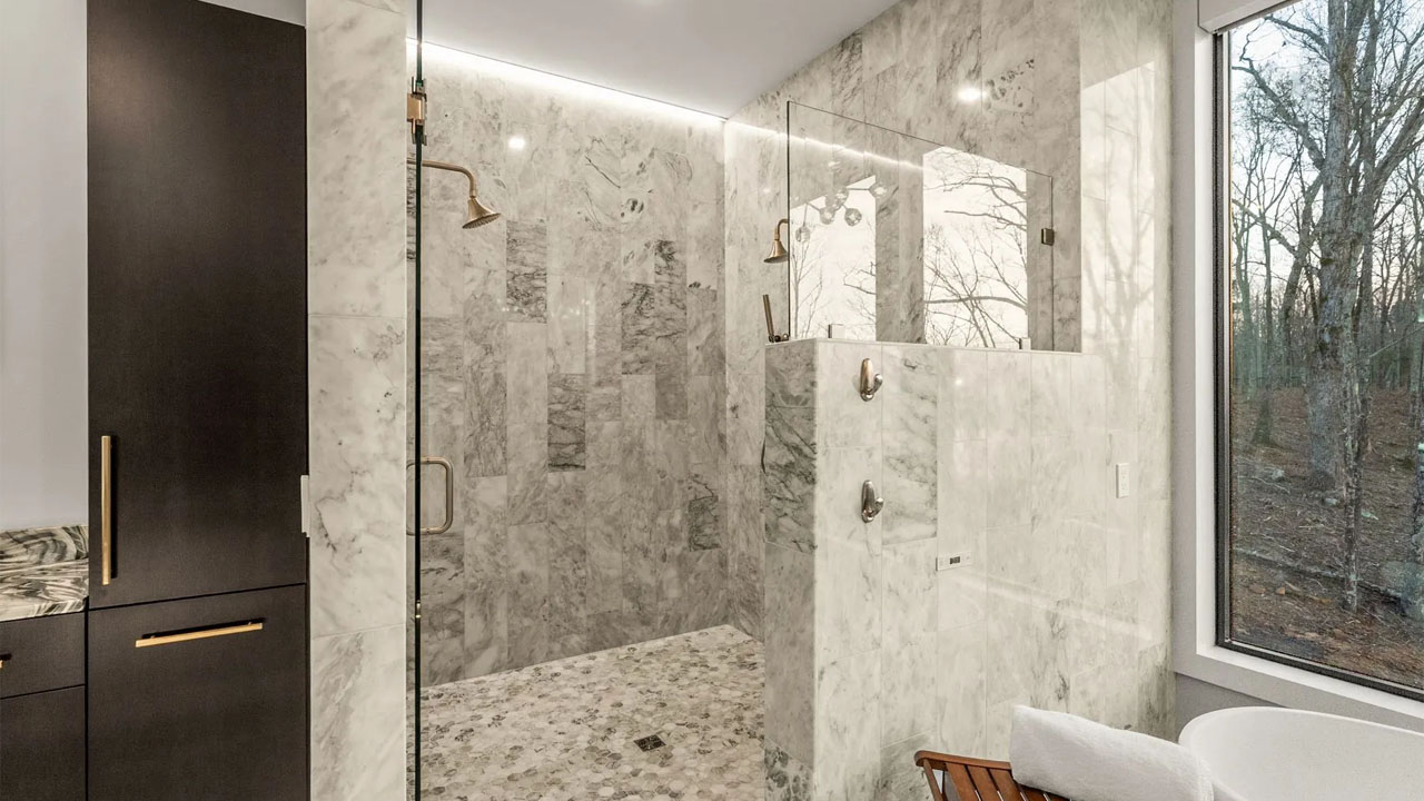 The Overlook at Greers Ferry Lake-marbled shower room