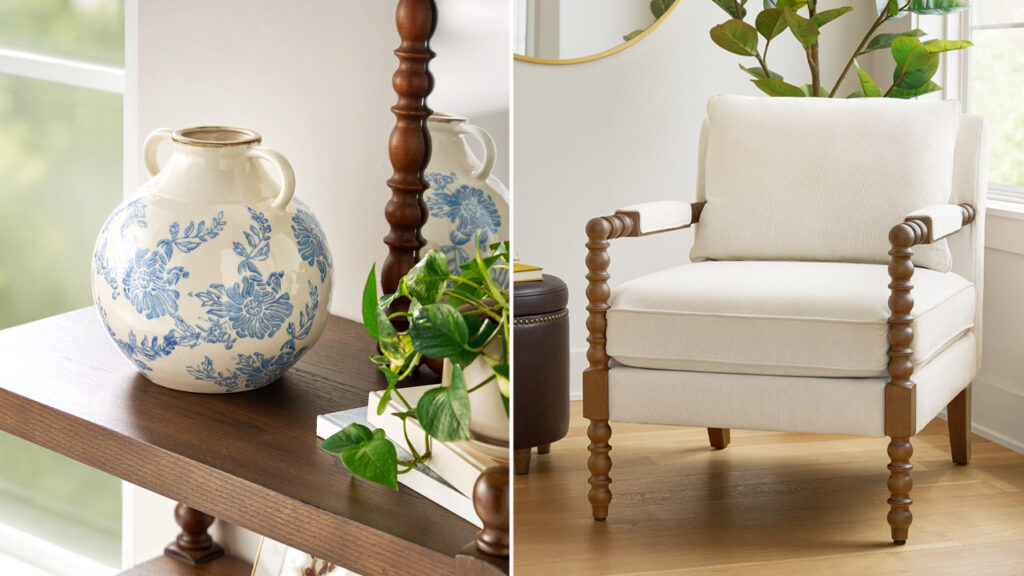 The Pioneer Woman Living Room Collection_Ceramic Vase and Spindle Accent Chair