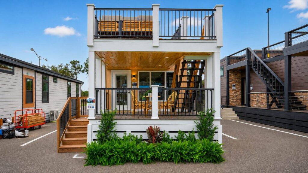 High-End Vista Tiny House Packs Front Porch, Two Bathrooms and Observation Deck Into 399 sq. ft. Vista tiny house by Cavco Ocala