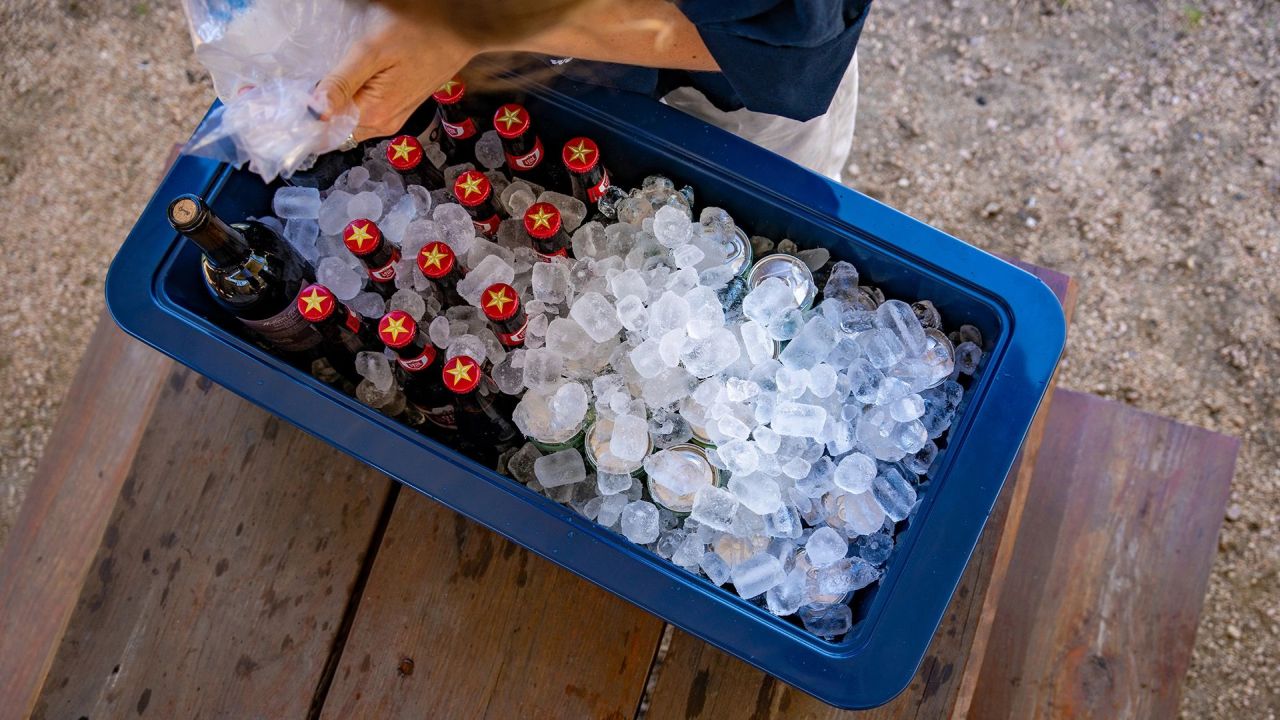 YETI Tank 30 Beverage Tub for Outdoor Parties -filled with ice